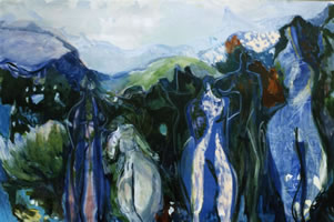 Landscape with Ancestral Prescences, 1998-00, acrylic on wood, 76 x 121 cms